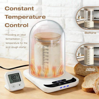 Sourdough Starter Warmer with Dome, Bread Starter Warmer with Precise 1°F Sourdough Temperature Control (70-100°F), Sourdough Warming Mat for Home Baking, 12-Hour Timer Sourdough Starter Warmer Mat