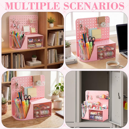 Novabright Desk Organizer with 2 Drawers, Rotating Pen Holder with 5 Slots & Pegboard, Back to School & End of School Year Gifts, Multifunctional Desktop Storage for Desk Home Office Supplies(Pink)