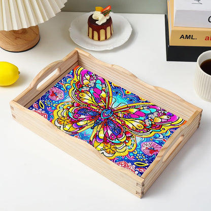 EWJRNSF Diamond Art Kits for Adults Wooden Serving Trays with Handles, 5D Diamond Painting Big Gem Arts and Craft Gifts Trays Decor Gift Home Decor 9.8x13.8 Inches Butterfly A