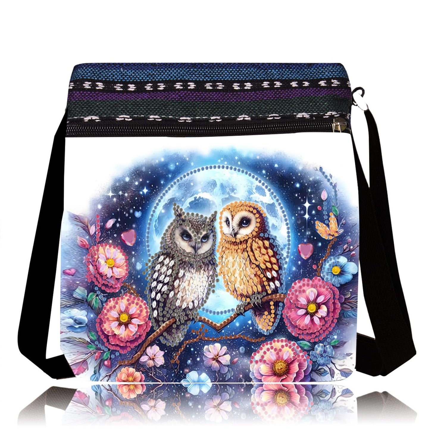 LSQFS 5D Diamond Art Crossbody Purse, DIY Diamond Art Kits for Adults Mosaic Handcraft Canvas Bag for Women, 8.5x8.7x0.39 Inch Lightweight Adjustable Shoulder Bag for Beach, Travel and Everyday