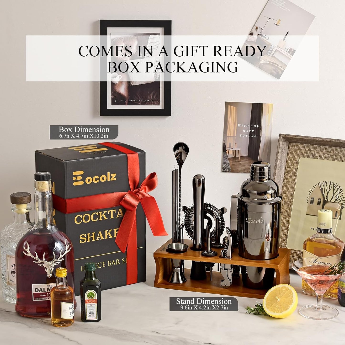 Set Set 17-Piece Bartender Kit Cocktail Shaker with Stand Bar Tool Bar for Drink Mixing Home Bartending Kit Bar Cart