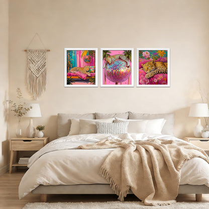 Kemingni 3 Pack Sleeping Leopard Diamond Painting Kit, Maximalist Funky Disco Ball Leopard Diamond Art Kits for Adults Beginners, Full Drill Gem Painting for Home Wall Decor, 9.8x11.8 Inch