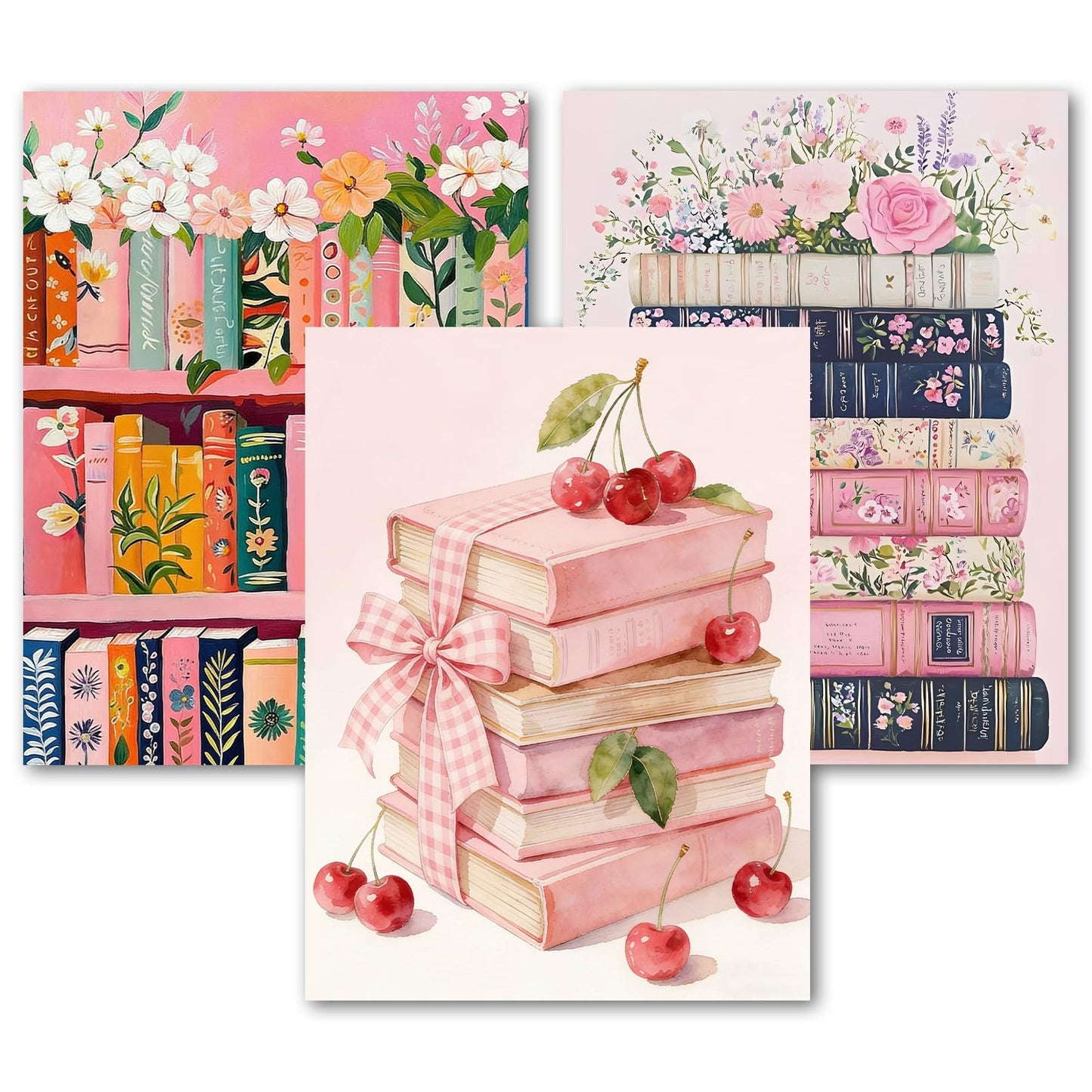 bleihum Pink Book Diamond Art Kits for Adults Beginners, 3 Pack 5D Diamond Painting Kits for Adults, Flowers Books DIY Round Full Drill Gem Art and Crafts Home Decor 12x16 Inch