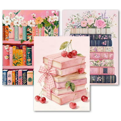 bleihum Pink Book Diamond Art Kits for Adults Beginners, 3 Pack 5D Diamond Painting Kits for Adults, Flowers Books DIY Round Full Drill Gem Art and Crafts Home Decor 12x16 Inch