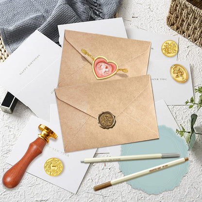 BATHRINS Wax Seal Stamp Kit-23Pcs Sealing Stamp Heads,Wooden Handle,Metal Seal Mold,Silicone Mat,Color Pen for Party Wedding Invitation Cards Envelopes Gift Wrapping Letter