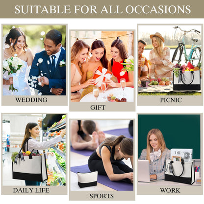 Sanwuta 20 PCS Canvas Tote Bag with Inner Zipper Pockets and Makeup Bag Bulk Christmas Birthday Teacher Appreciation Gifts for Women Bridesmaid Mother
