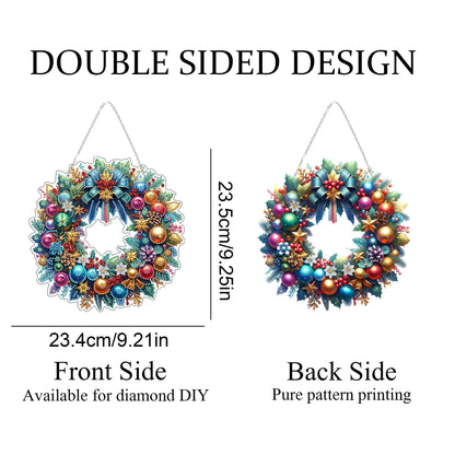 JJFox Diamond Art Hanging Kit for Adult,Special Shaped Rhinestone,Double Sided 5D DIY Acrylic Diamond Art Painting Window Pendants Home Garden Wall Hanging Kits Hanging Ornament (Christmas Wreath)