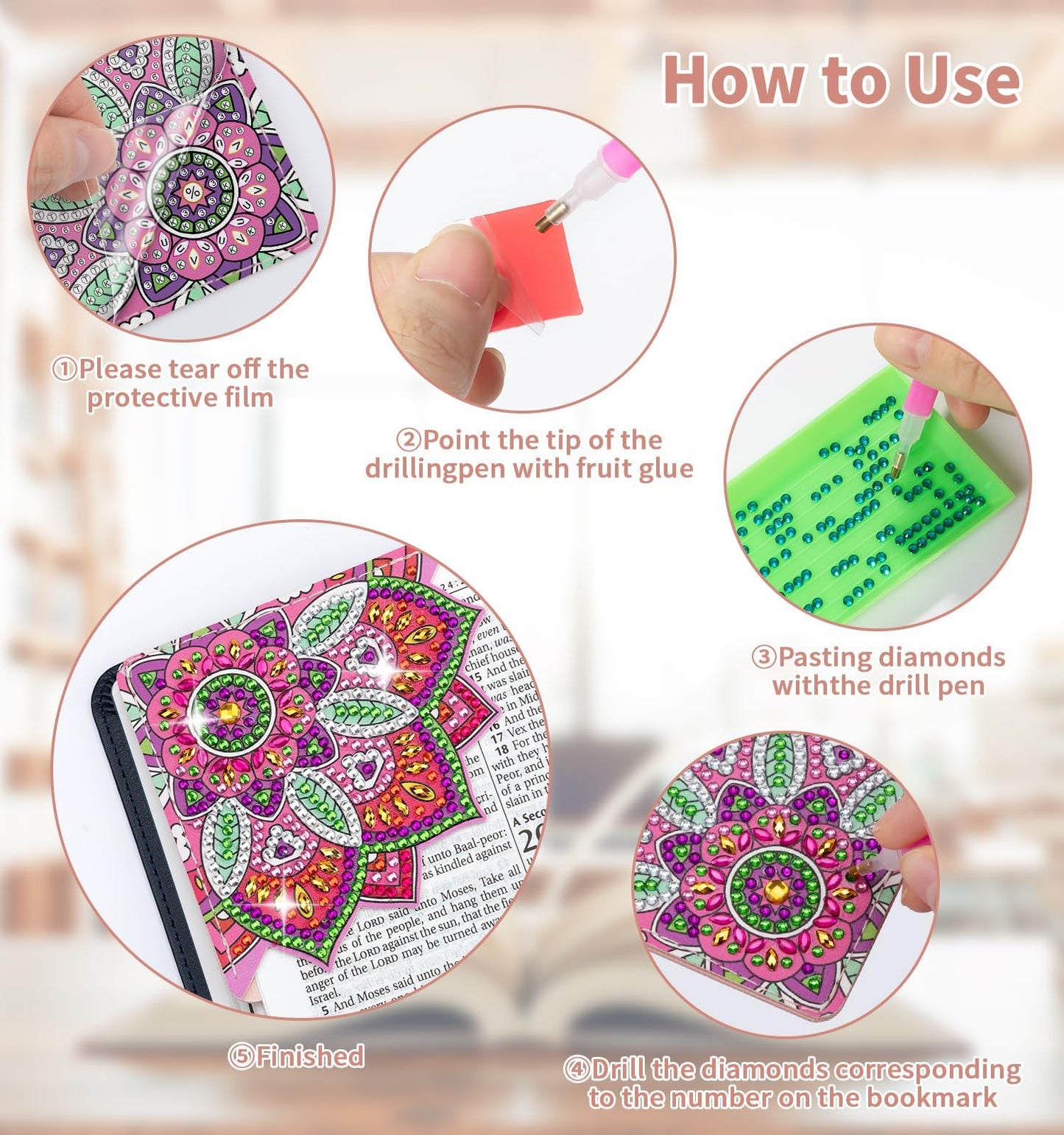 ALKALO 8 PCS Diamond Art Bookmarks, 5D DIY Corner Bookmarks for Adults & Kids, Leather Material for Book Lovers