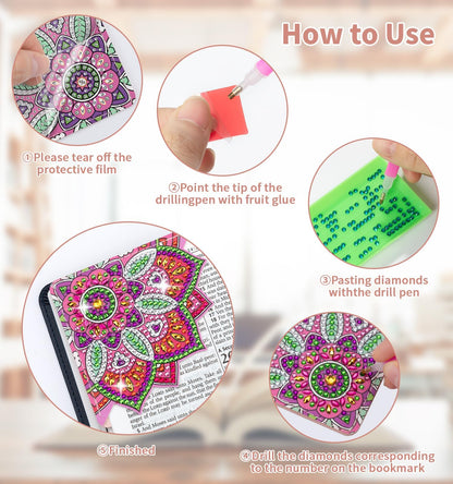 ALKALO 8 PCS Diamond Art Bookmarks, 5D DIY Corner Bookmarks for Adults & Kids, Leather Material for Book Lovers