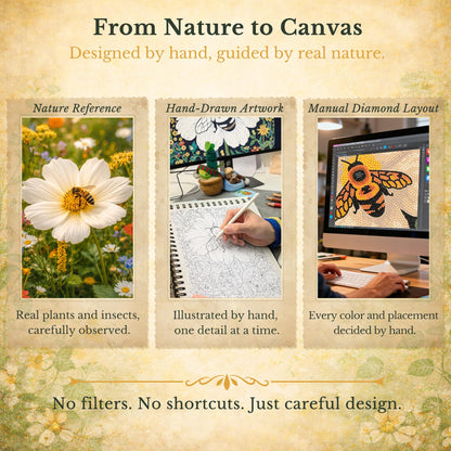 DIAMONDOUBLE Premium Diamond Art Kit for Adults on Velvet Canvas, 12x16 5D Full Drill Small Diamond Painting Kit for Beginners, Bee & Flower Hand-Drawn Design with Mixed Acrylic Round & Mini Diamonds