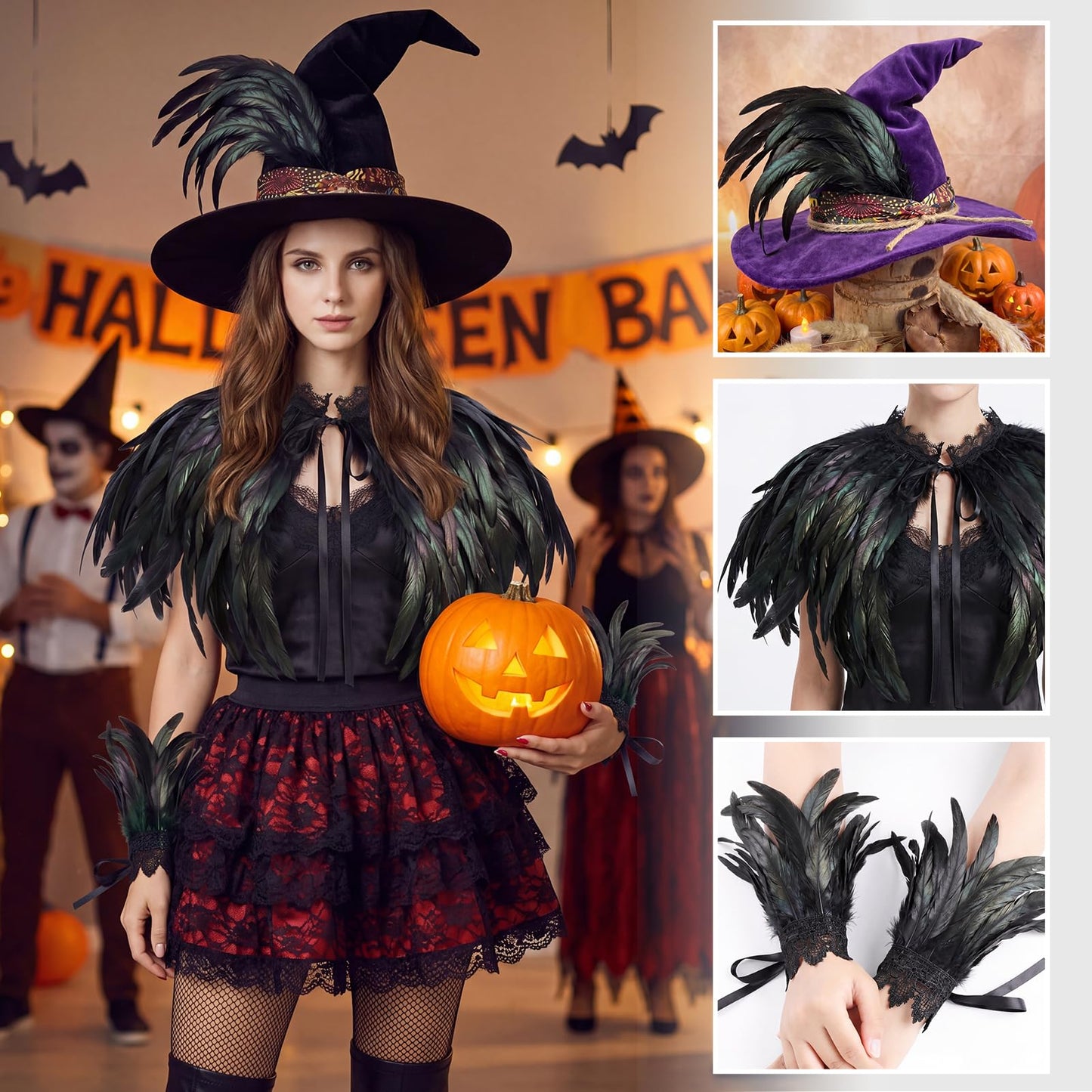 150 Pcs Natural Rooster Tail Feathers, 14-16" 12-14" 10-12" (50 Each), Bulk for DIY Crafting, Hat Decoration, Wedding, Halloween Costume & Masquerade Party Supplies (Black)