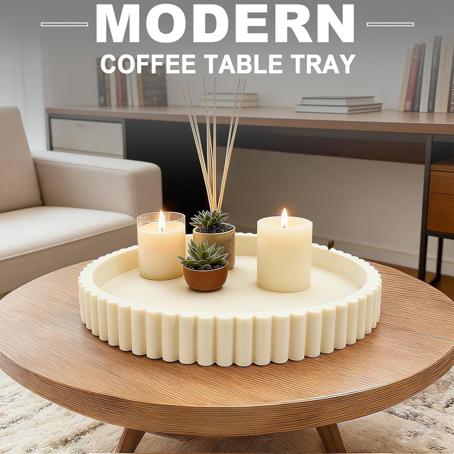 HUGZNLFEI Round Decorative Tray for Coffee Table Decor - Resin Modern Table Centerpieces Decorative Trays for Kitchen