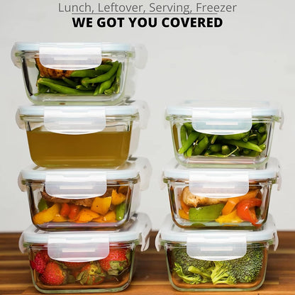 Razab 30 Oz Glass Meal Prep Containers - 16 Pc Set | Airtight, Leak-Proof & BPA-Free