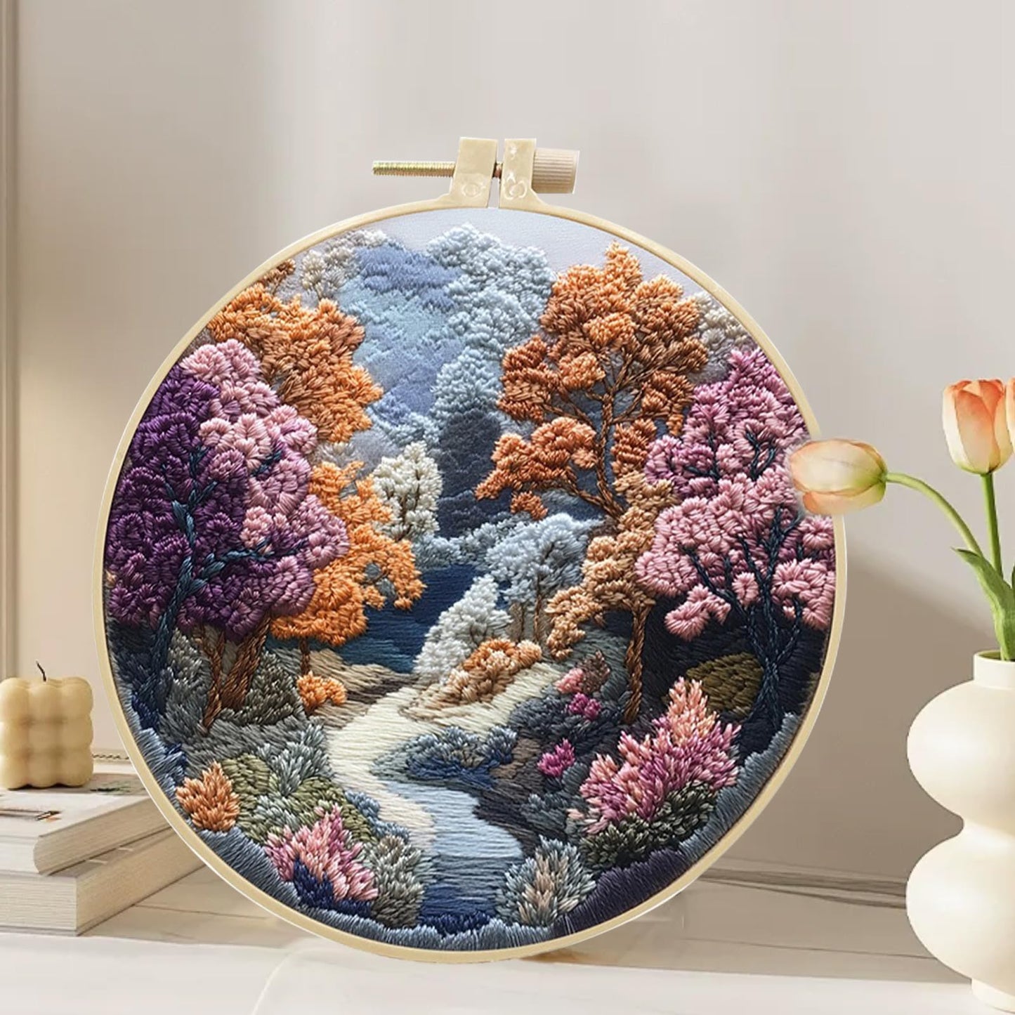 Hzkokon 2 Pack Embroidery Kit for Beginners Adults Cross Stitch Kits Hand Embroidery Kit Includes Stamped Flower Pattern, Hoop, Color Threads,Tools & Follow Instruction