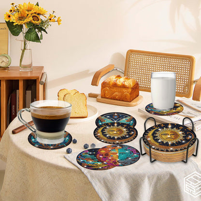 Mystical Moon Diamond Art Coasters: 8 Pcs Witchy Diamond Painting Coaster with Holder and Cork Pads, Celestial Diamond Art Coasters for Adults Beginners DIY Crafts Home Decor Gifts