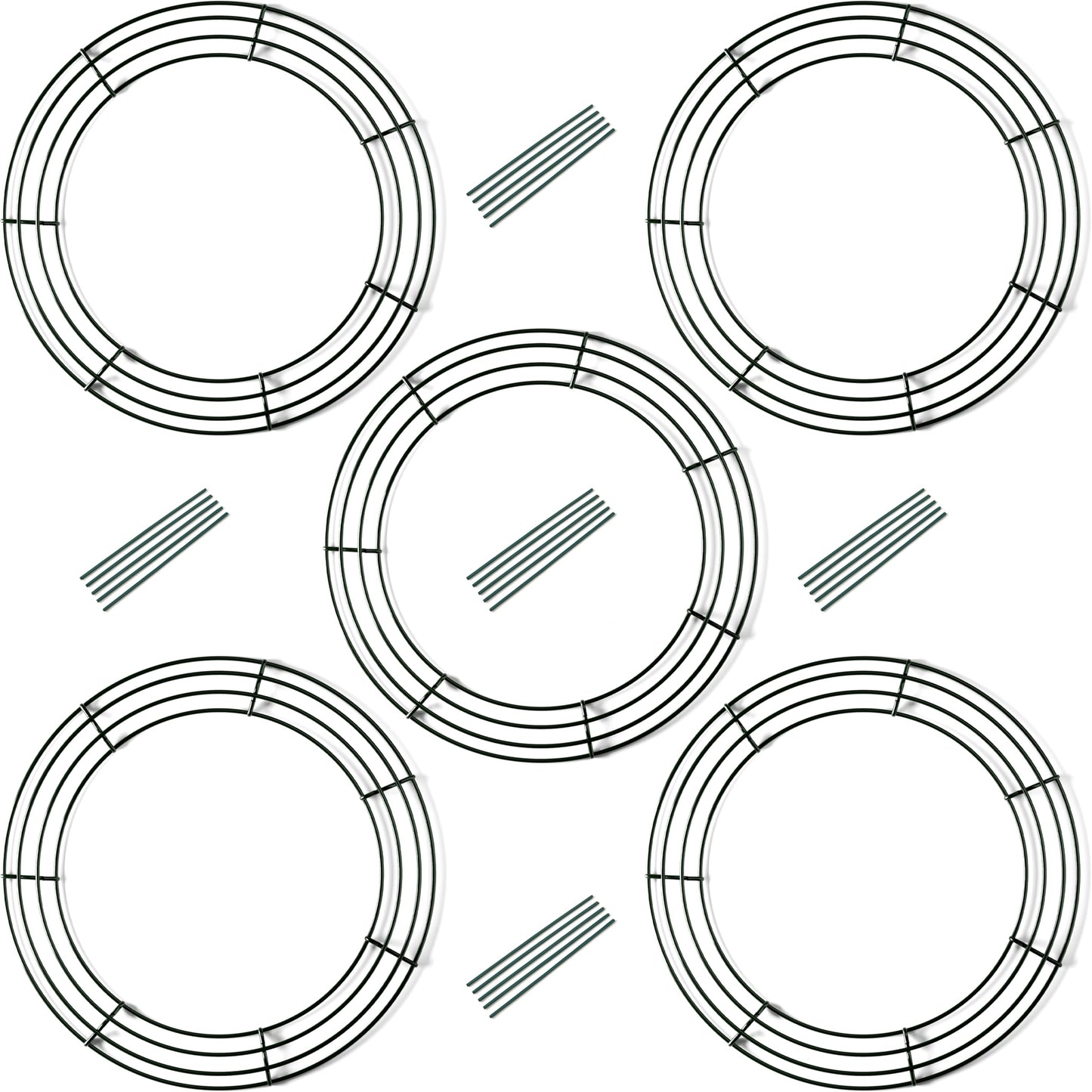 Upstout 5-Pack 14 Inch Wire Wreath Frame – Round Metal Wreath Form with Ring Design for DIY Crafts, Floral Projects, and Home Decor – Dark Green Wire Frame for Christmas Holiday & Weddings