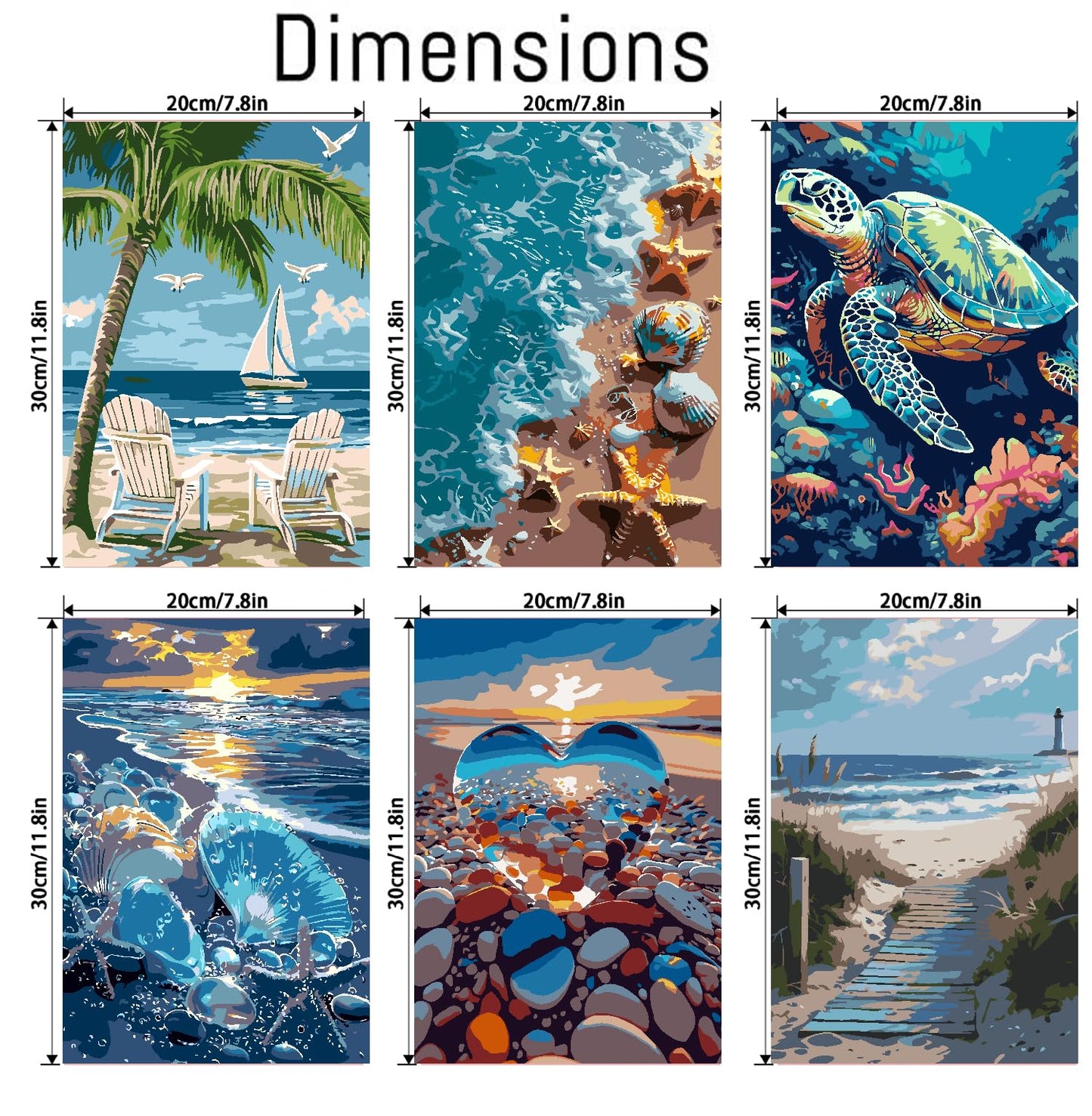 6 Pack Paint by Numbers Kits with Framed for Adults Beginners, Beach Paint by Number Kits on Canvas with Wooden Easel, DIY Acrylic Oil Painting Kits with Brushes for Home Wall Decor (8x12 inch)