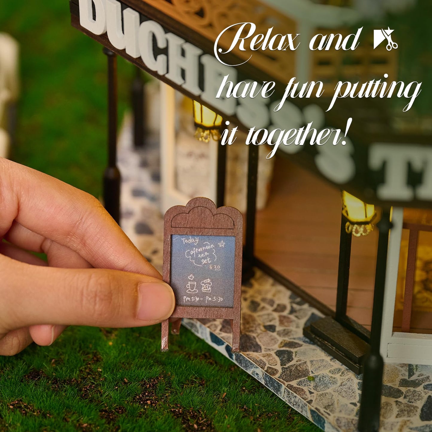 CUTEBEE Dollhouse Miniature with Furniture, DIY Wooden Dollhouse Kit Plus Dust Proof, Creative Room Idea (The Duchess's Tea Room)