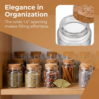 Dicunoy 20 PCS Glass Favor Jars with Cork Lids, 2 OZ Mini Round Vials Bottles, Small Cute Spice Containers for Tea, Jelly, Candy, Dried Flowers, Wedding Party Favors, DIY Crafts