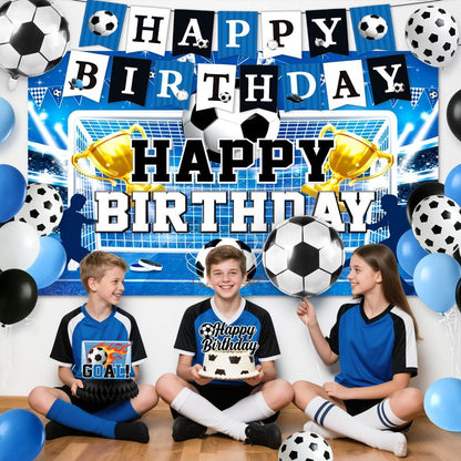 Soccer Birthday Party Decorations, 44Pcs Soccer Party Decorations with Happy Birthday Backdrop Tablecloth Foil & Latex Balloons and Cake Toppers Honeycomb Centerpieces for Boys’ Sports Party Supplies