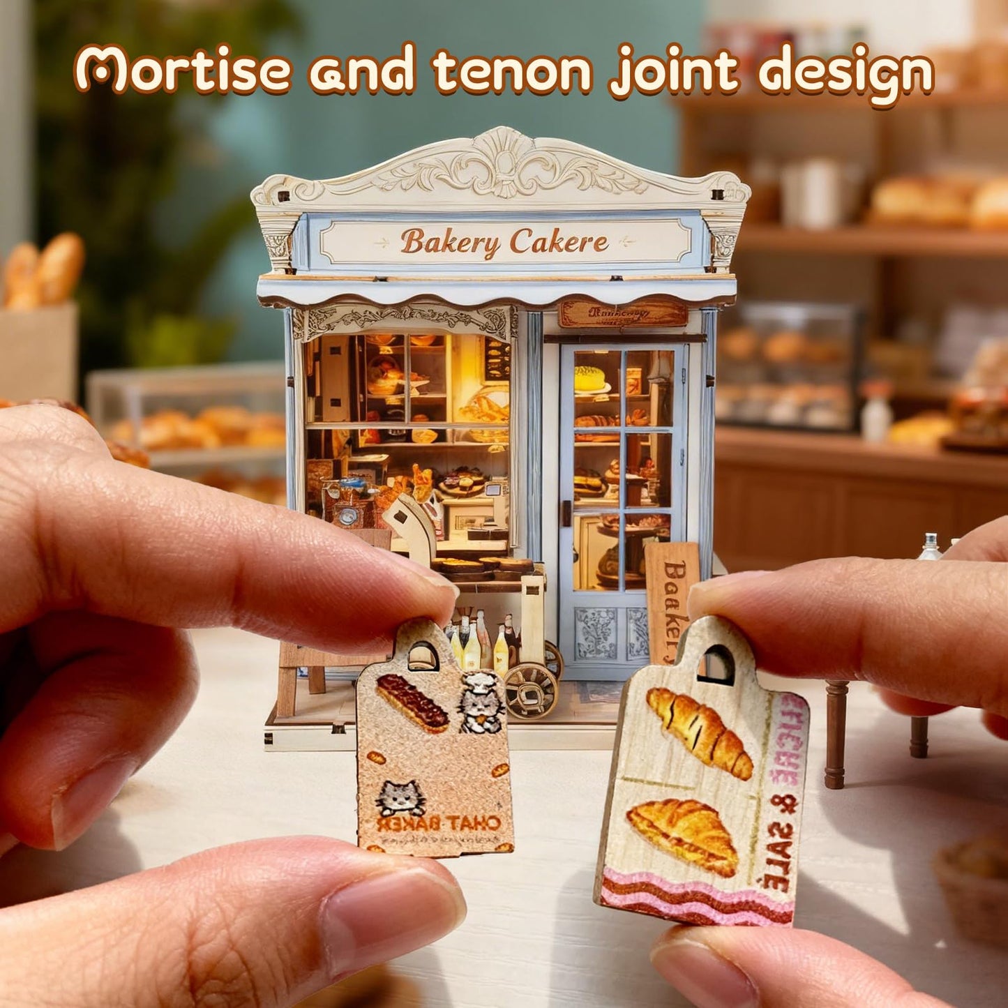 DIY Miniature House Kit, Bakery Book Nook Kit, 3D Wooden Puzzles Bookshelf Craft Kits, Dollhouse Kit with LED Light, Mini Building Kit for Adults Teen to Build(Bakery Shop)