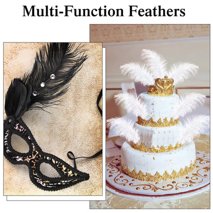 Crowye 100 Pcs Ostrich Feathers Bulk for Centerpieces Craft Ostrich Feathers for Masquerade Vase Wedding Party Home Costume Decorations (6-8 Inch,Black,White)