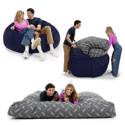 CordaRoy's Plush Bean Bag - Convertible Bean Bag Chair - Machine-Washable Plush Fabric Cover - for Basement, Living Room, Game Room, Dorm & More - Queen Size - Indigo | Made in The USA