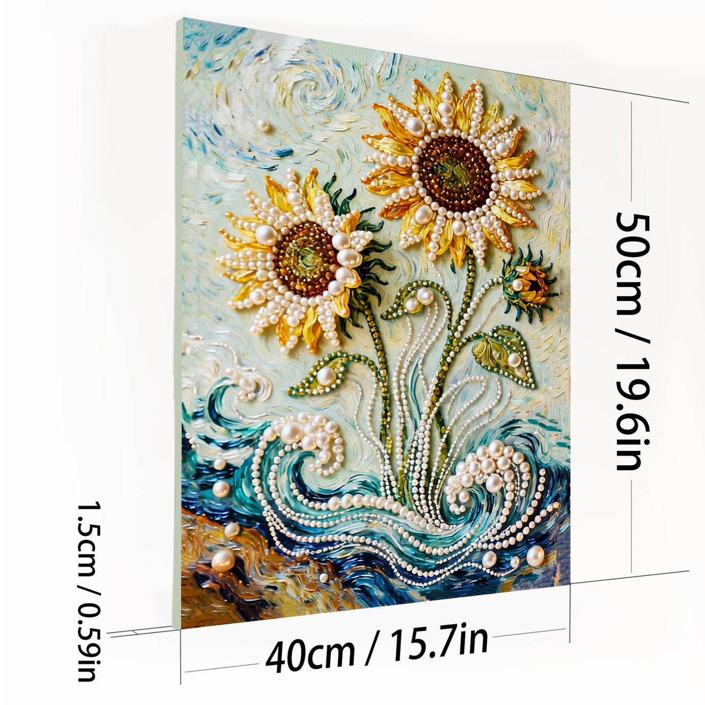 DIY Diamond Pearl Painting Kit for Adults, Sunflower 3D Pearl Painting Craft with Wooden Frame 15.75x19.69 inch, Beginner Friendly Home Wall Decor Art, Gift for Women Men Housewarming