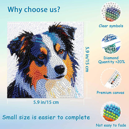 UiSdfuy Diamond Art Kits for Kids,Arts & Crafts for Kid Ages 8-12,Diamond Art for Kids,Gem Art 4 Pack Diamond Painting 6" X 6" (4-Dog)