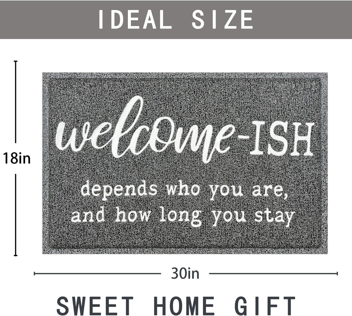 Welcome Mats for Front Door, "Ish Depends Who You Are" Doormat, Anti-Slip Rubber Mat for Indoor & Outdoor