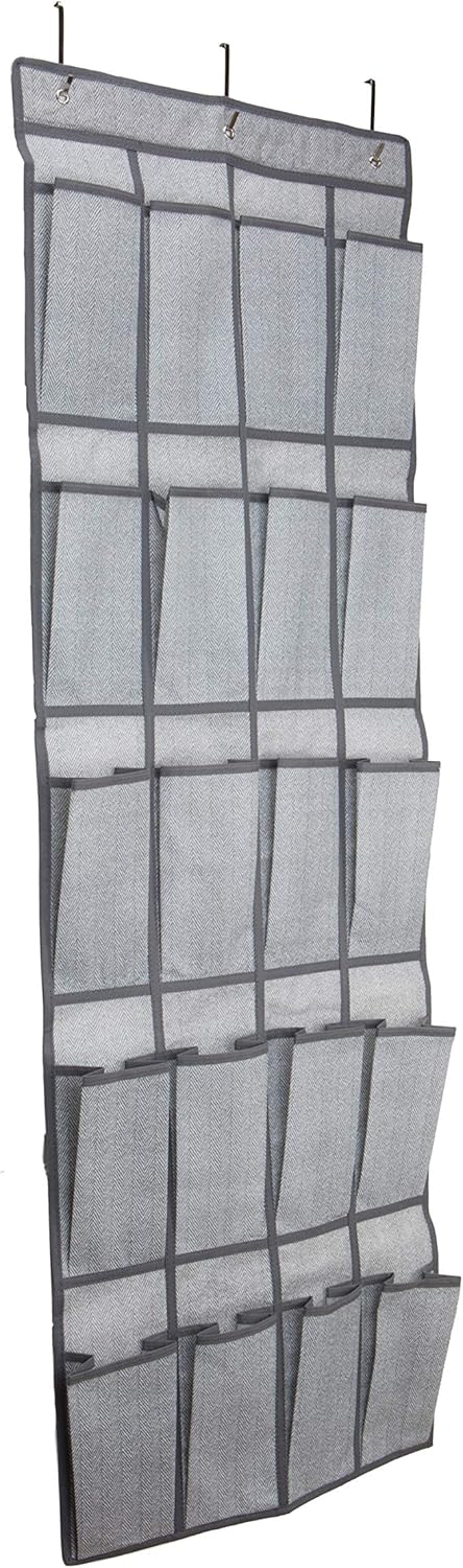 Simplify 20 Pocket Over The Door Shoe Organizer, Closet Storage, Grey, Breathable Material