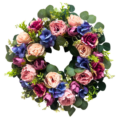 Svndlyn 22 Inch Lighted Floral Wreath with Timer for Front Door Decor