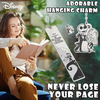 Disney Stitch Bookmark with Gift Box Metal Page Markers Hanging Charm Stainless Steel Gifts for Women Teens Kids School Uni Reading Teacher Gifts (Silver Jack Skellington)