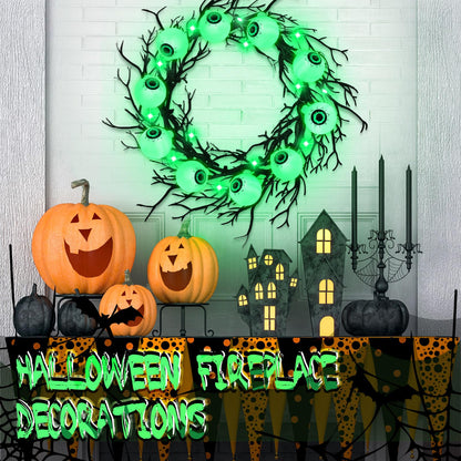 Dingion 18'' Halloween Eyeball Wreath for Front Door Light up Eyeball Wreath Decoration LED Halloween Garland with Black Dead Branch Garland Battery Operated Glowing Creepy Party Favor Wall Outdoor