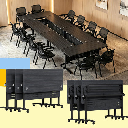 JNMDLAKO Modular Folding Conference Room Table with Wheels & 2 Cable Grommets - 6 Pack Flip Top Mobile Training Table,Modern Meeting Tables 2-30 Person, Black,61"x 19.6"x 29.5"