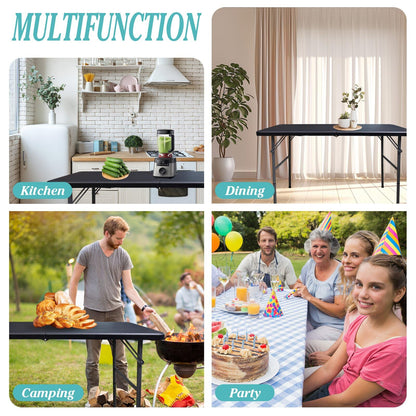 Gocamptoo Folding Table,4ft Indoor Outdoor Heavy Duty Portable Folding Square Plastic Dining Table w/Handle (Balck)