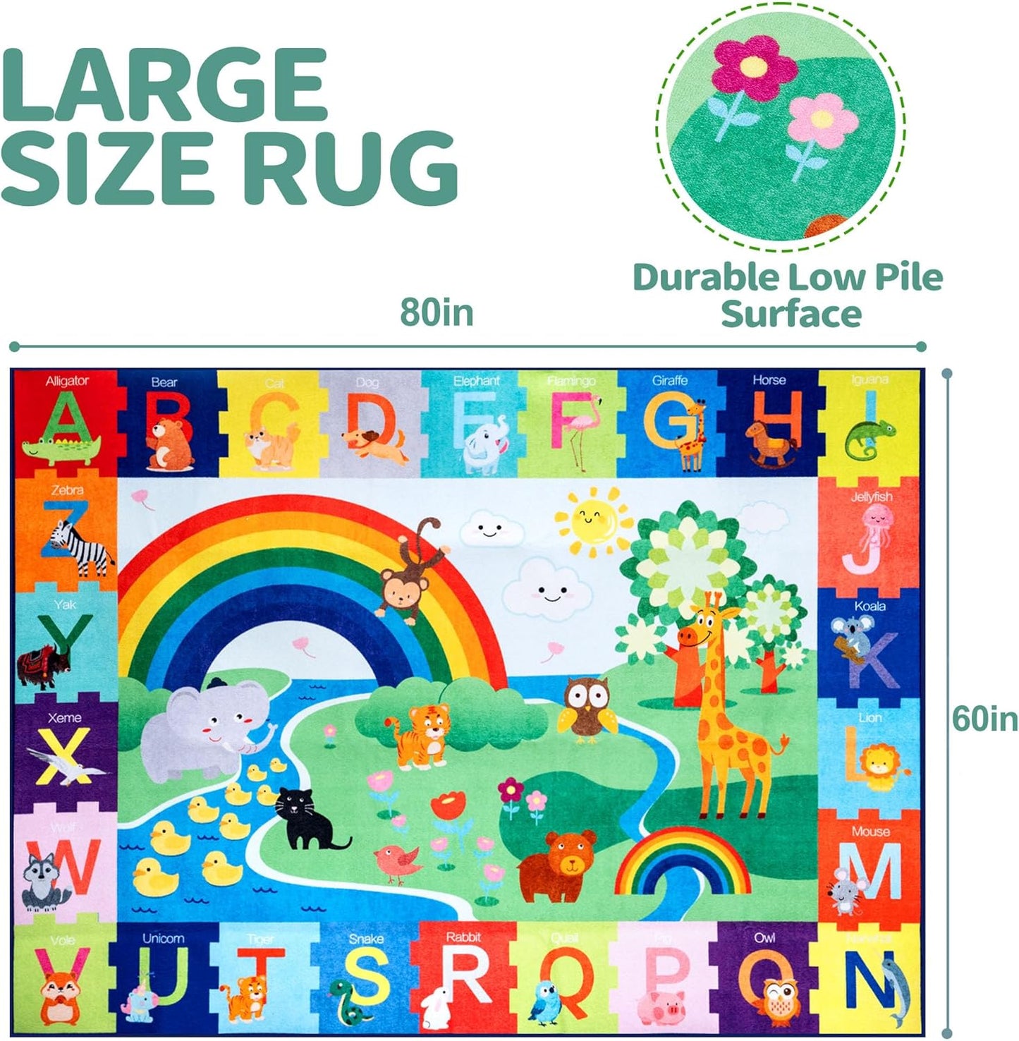 5x7 Safe(60"x80") Baby Play Mat for Floor, FT Non-Slip Nursery Rug, Extra Thick Large Area Kids Rugs, Kids Mat