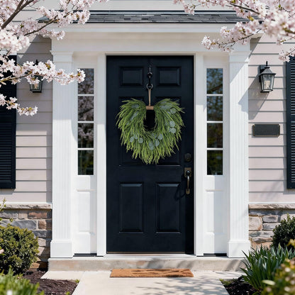Artificial Saw Grass & Eucalyptus Wreath for Front Door, 22" Faux Saw Grass Fake Eucalyptu Greenery Hanging Heart Shaped Wreath for Wall, Farmhouse, Window,Home Decor | Spring Summer