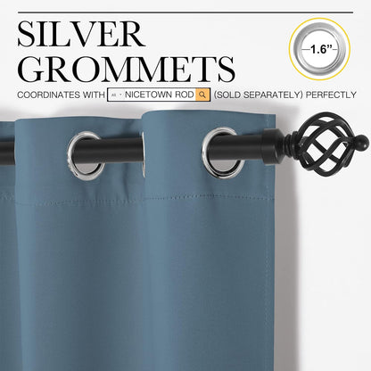 NICETOWN Smoky Blue Blackout Curtains - Thermal Insulated Drapes for Living Room | 68" Length, 55" Wide, 2 Panels
