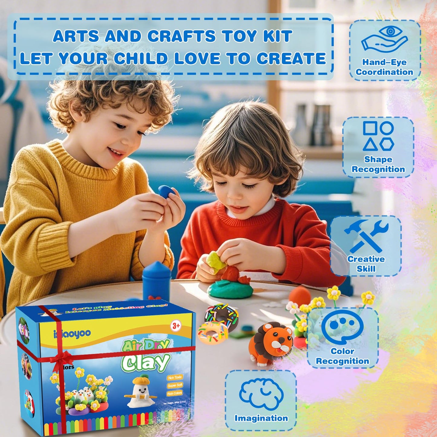 Ixiaoyoo Air Dry Clay, 100 Colors Modeling Clay for Kids, Safe & Non-Toxic, DIY Model Art & Crafts Toys with Sculpting Tools, Home Party Favors, Birthday Toys Gift for Ages 3-12 Boys & Girls