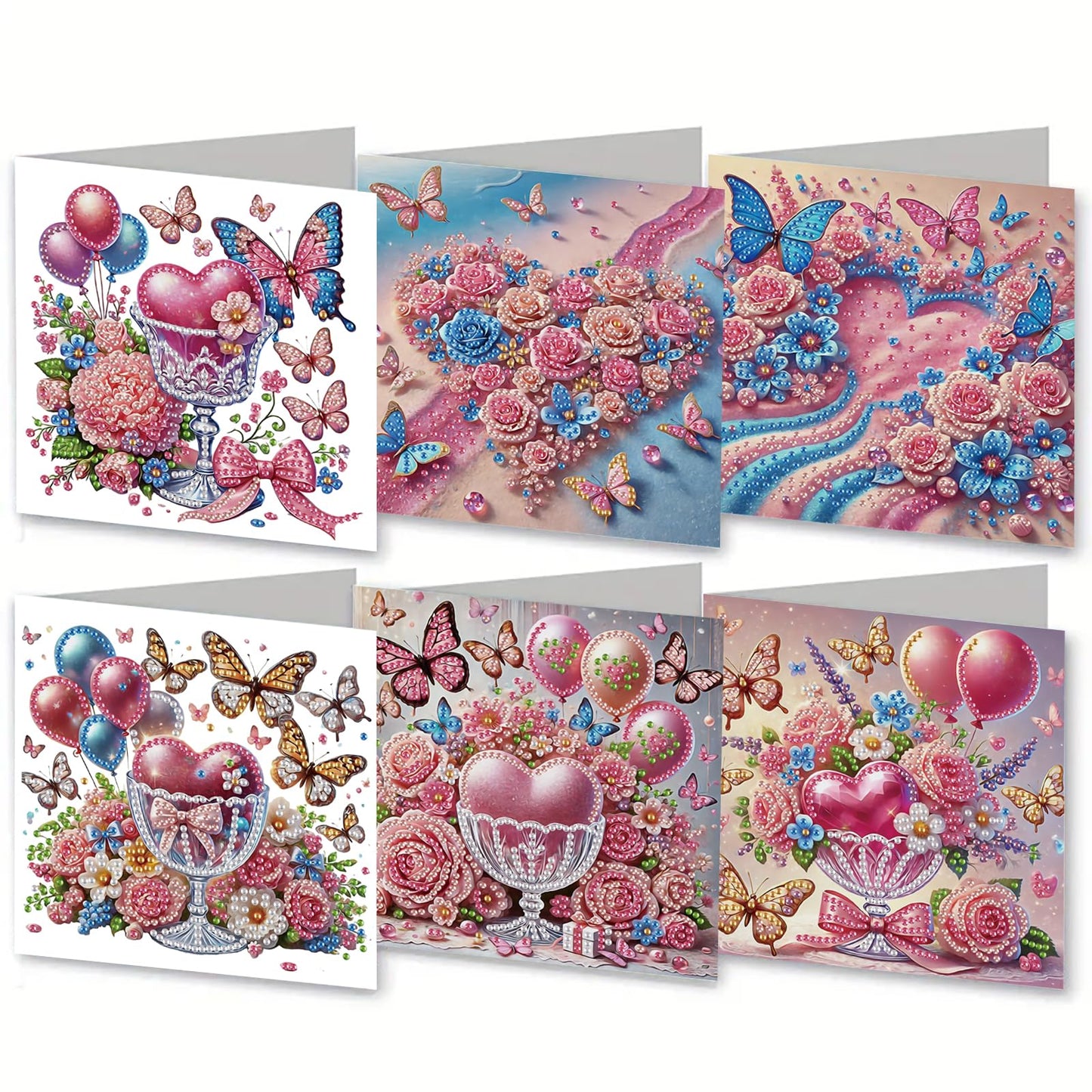 MaiYiYi 6 Pack DIY Love Rose Diamond Art Birthday Greeting Cards Love Diamond Art Cards with Envelopes Butterfly Diamond Art Valentines Greeting Cards for Family Friends Holiday Birthday