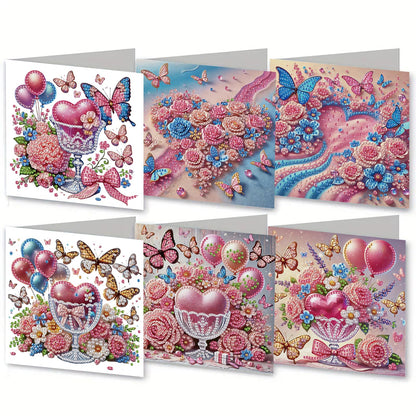 MaiYiYi 6 Pack DIY Love Rose Diamond Art Birthday Greeting Cards Love Diamond Art Cards with Envelopes Butterfly Diamond Art Valentines Greeting Cards for Family Friends Holiday Birthday