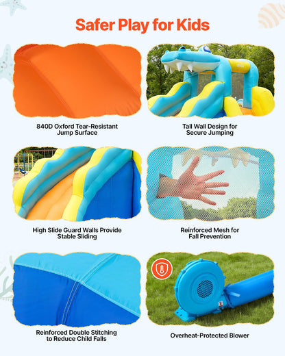 VEVOR Bounce House for Kids, Inflatable Bounce House with Air Blower, Water Slide, Bouncer Castle with Bounces Zone, Climbing Wall, Splash Pool & Water Ring Toss, for 3 to 4 Kids Ages 3 to 8
