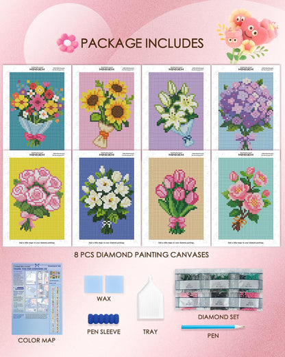 forever young Minigem Diamond Art Flowers Kits for Beginners, 8 Pcs Flower Resin Square Drill Diamond Painting Kits for Adults, 2-Hour Canvas Flower Small Diamond Art Kits for Adults (5x7 Inch)