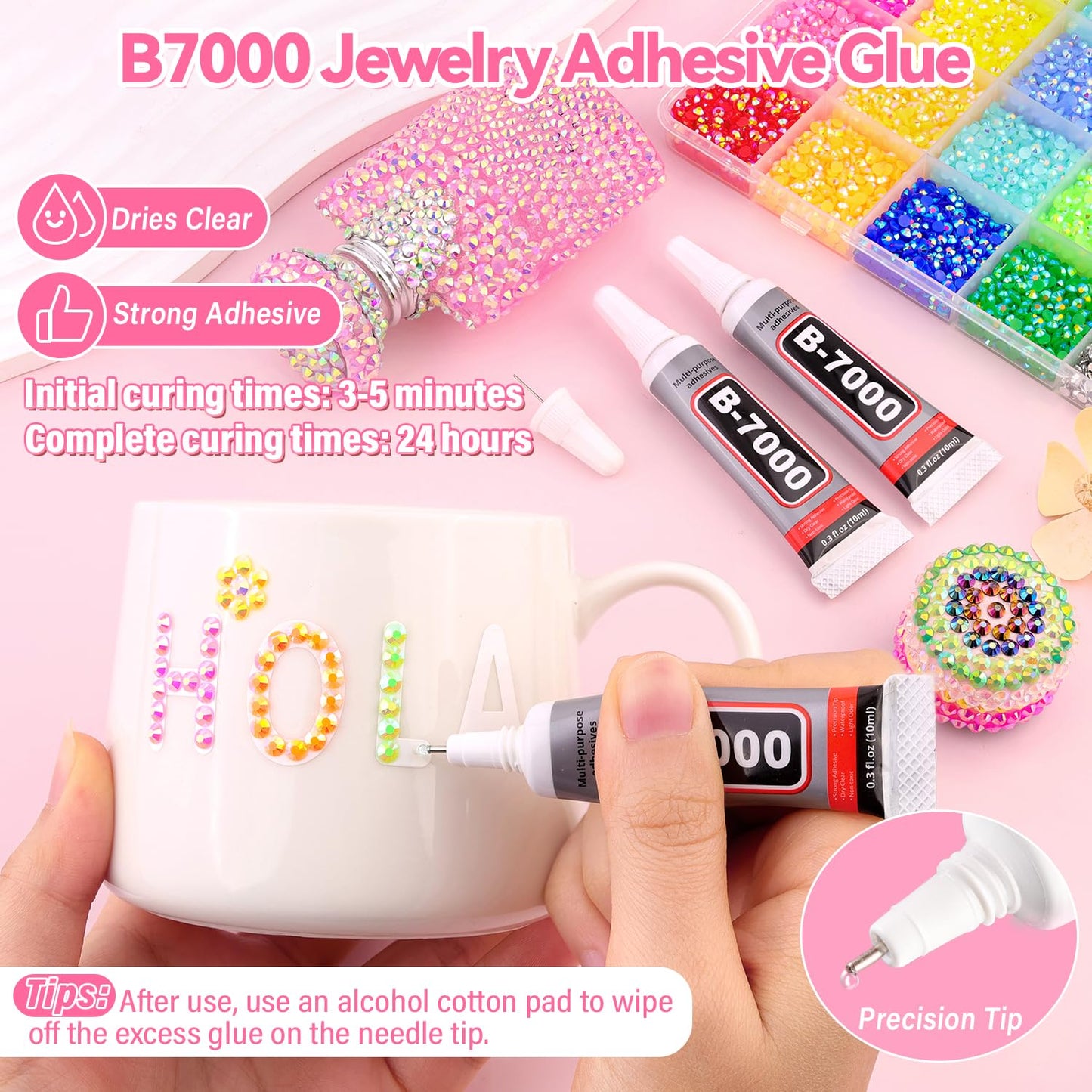 16000Pcs Resin Rhinestones for Bedazzling Kit, Mixed-Color 4mm Bedazzled Crystal with 3Pcs 10ml B7000 Jewelry Glue, Flatback Gems for DIY Crafts Clothing Nail Art Makeup