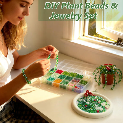 Forever Plant Kit Green Beads for Plant Making,Leaf Flower Beads for Beaded Plants with Plant Pot, Green Beads for Jewelry Making DIY Crafts Kit Plants Lover Gifts