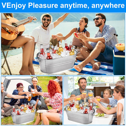 ZUQIAN 4 Pack Galvanized Tub 3.3 Gallon Ice Bucket with Handle Large Metal Champagne Drink Bucket Galvanized Ice Buckets for Parties Mimosa Bar Cocktail Bar