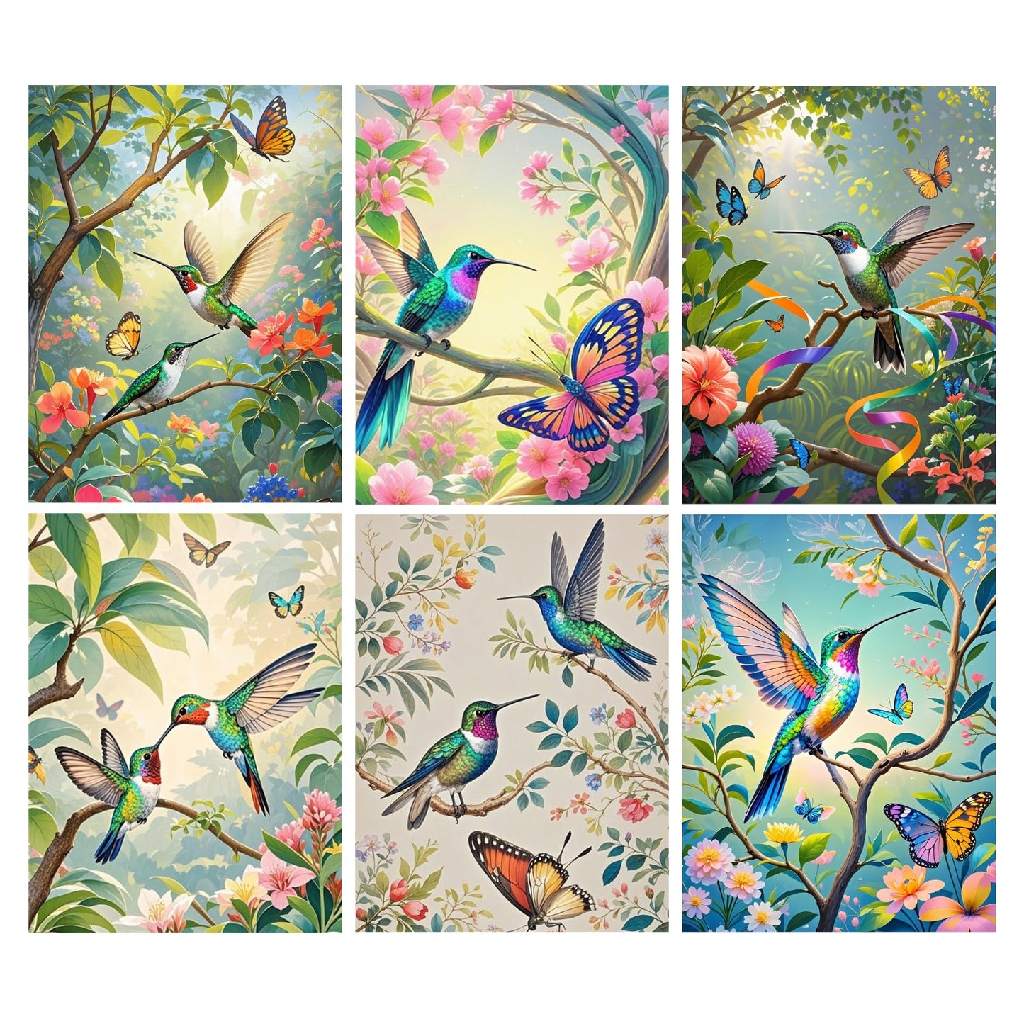 NUFTVI 6 Pack Hummingbird Diamond Art Kits for Adults, Birds Round Full Drill Diamond Painting Kits for Beginners, DIY Home Wall Decoration 12x16 Inches