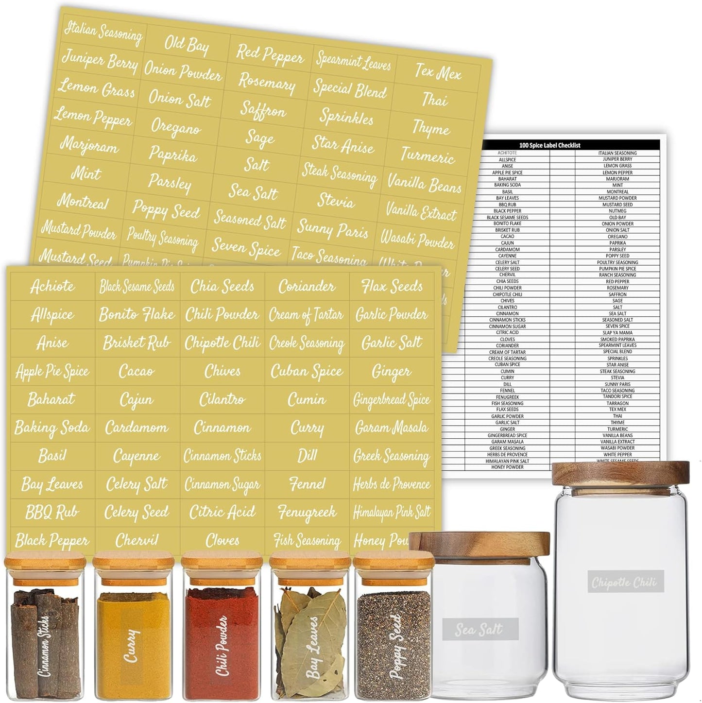 Clear Spice Jar Labels, Preprinted Waterproof Stickers for Organizing Kitchen and Pantry Herbs