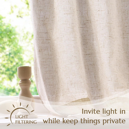 jinchan Linen Pinch Pleated Kitchen Curtains 30 Inch 2 Panels, Natural Linen Tier Curtains Back Tab Farmhouse Cafe, Light Filtering Small Window Drapes for Bathroom Laundry Room Beige